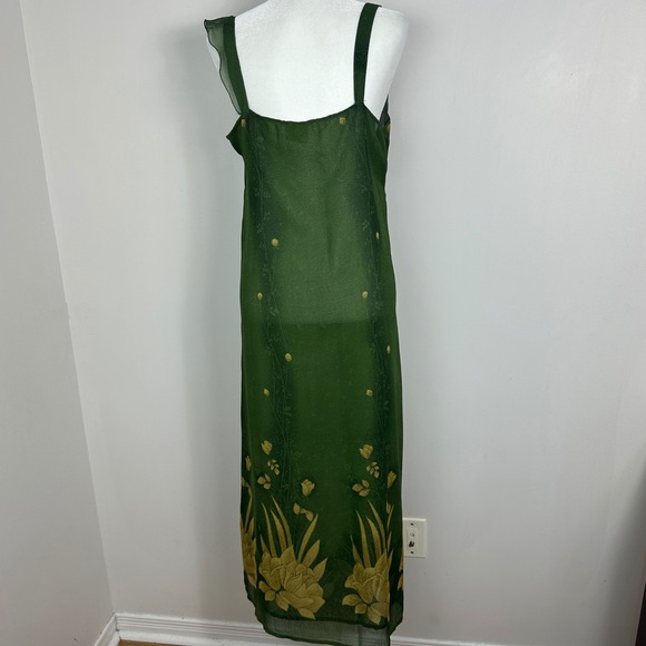 Vintage Magic Green Floral Ruffle Maxi Dress Babydoll Y2K Womens Size Large Boho - Picture 5 of 16